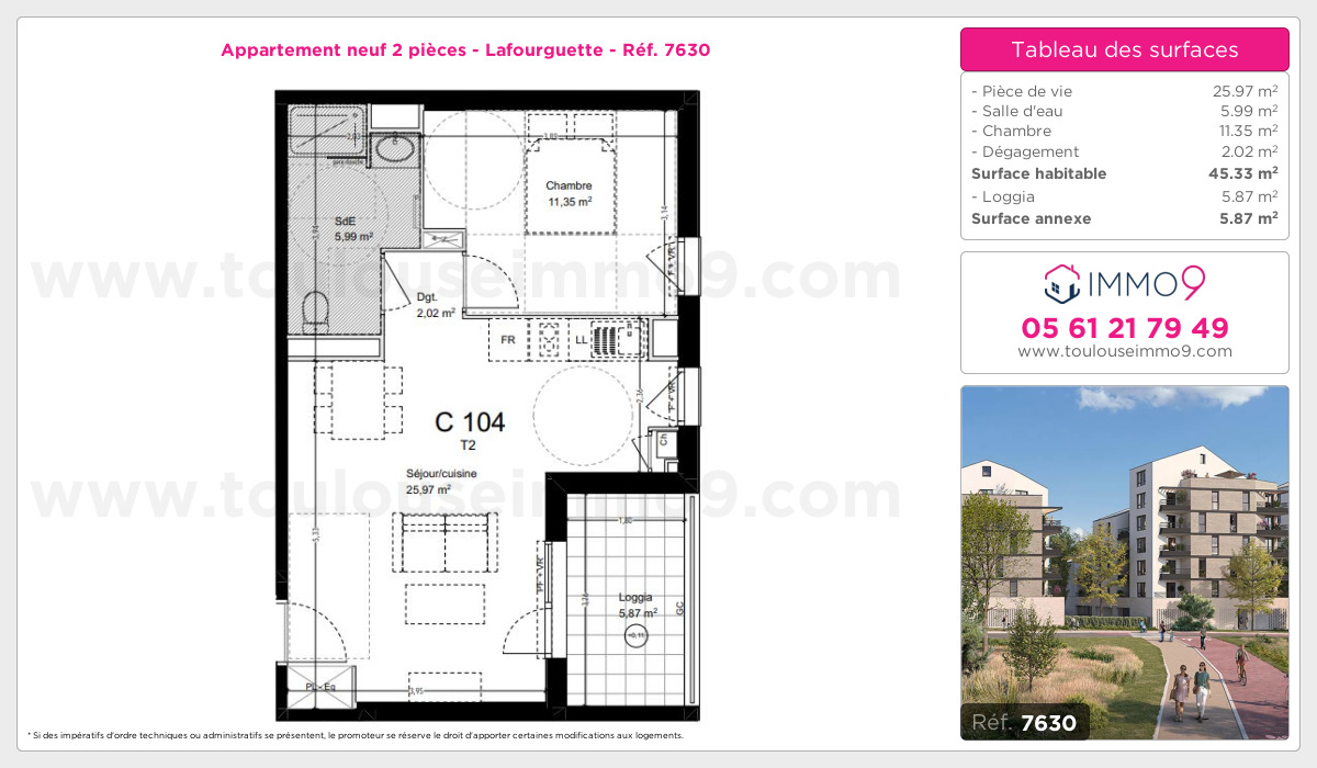 Plan et surfaces, Programme neuf Toulouse : Lafourguette Référence n° 7630