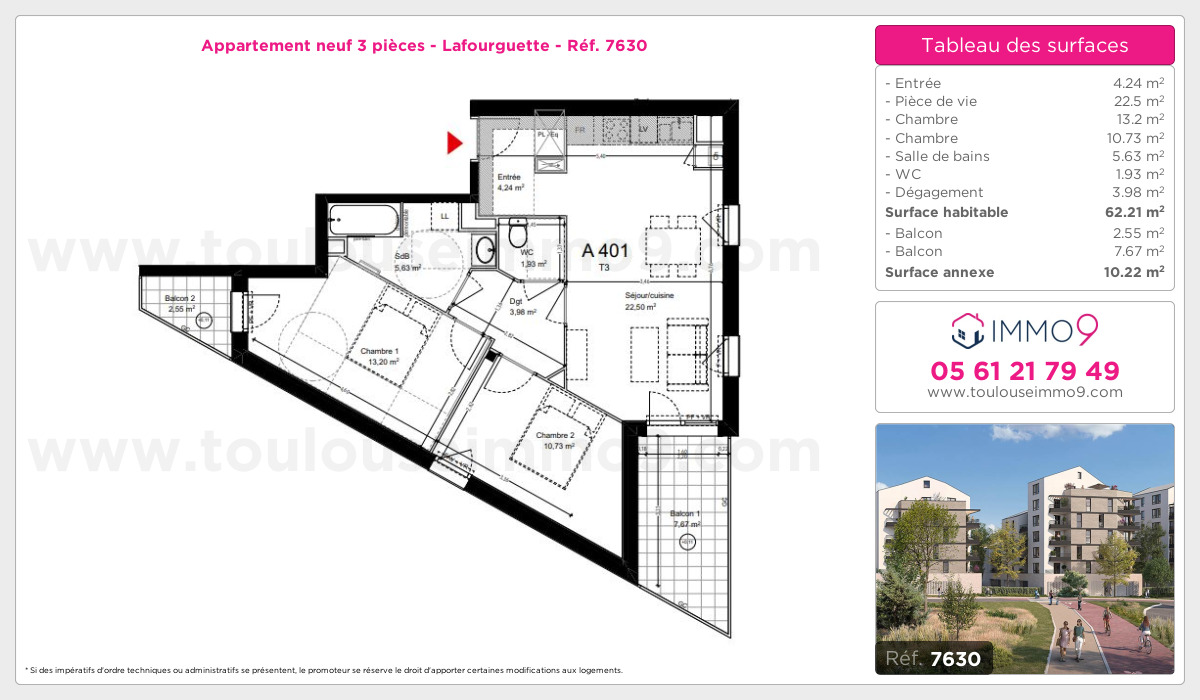 Plan et surfaces, Programme neuf Toulouse : Lafourguette Référence n° 7630