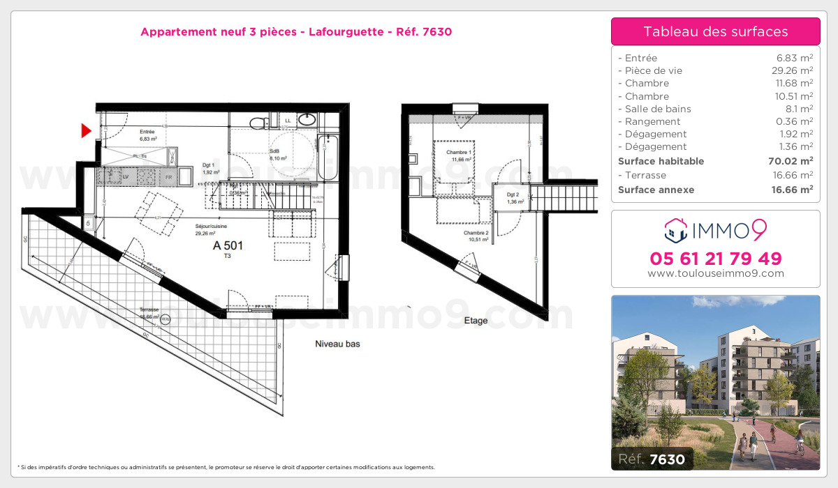 Plan et surfaces, Programme neuf Toulouse : Lafourguette Référence n° 7630