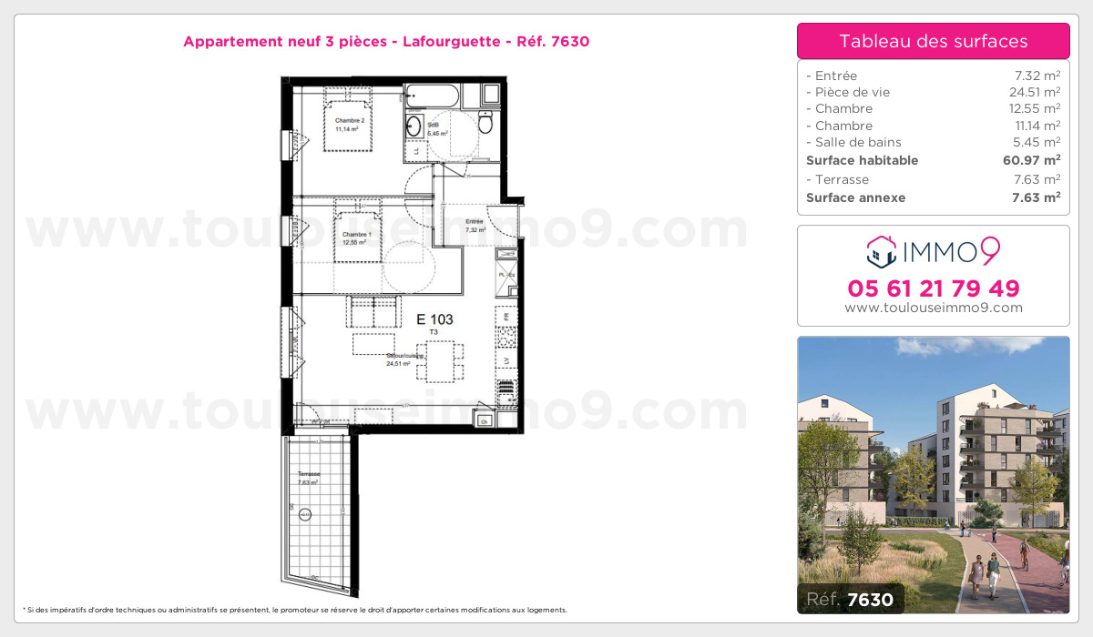 Plan et surfaces, Programme neuf Toulouse : Lafourguette Référence n° 7630