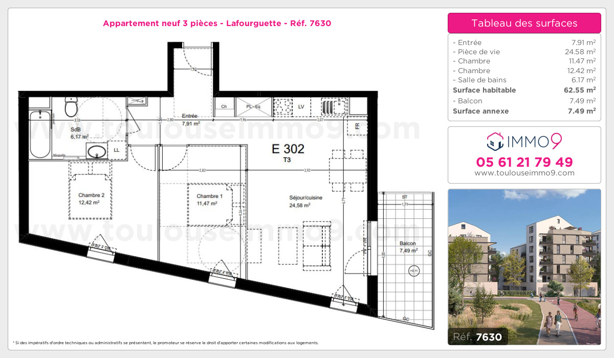 Plan et surfaces, Programme neuf Toulouse : Lafourguette Référence n° 7630