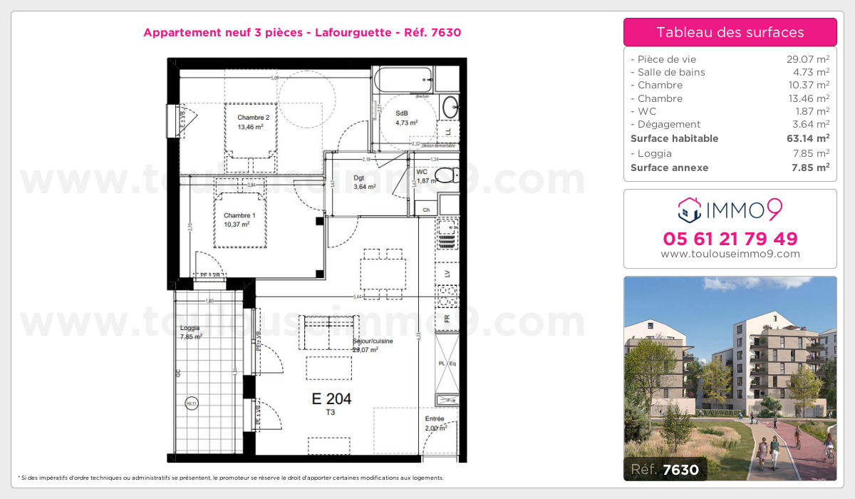 Plan et surfaces, Programme neuf Toulouse : Lafourguette Référence n° 7630