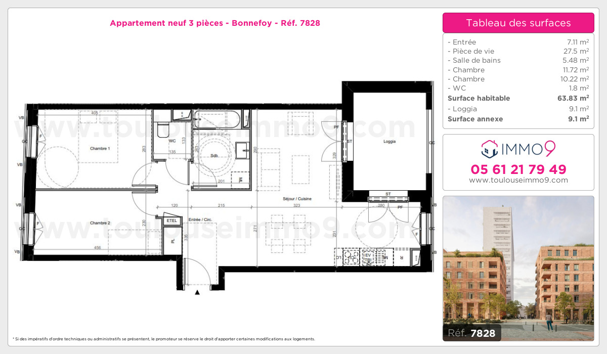 Plan et surfaces, Programme neuf Toulouse : Bonnefoy Référence n° 7828