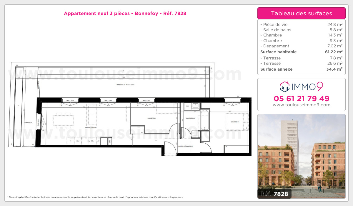 Plan et surfaces, Programme neuf Toulouse : Bonnefoy Référence n° 7828