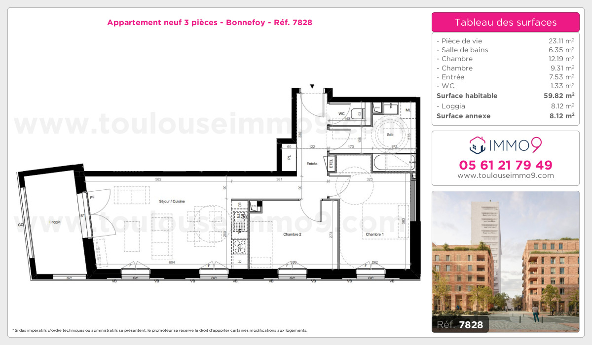 Plan et surfaces, Programme neuf Toulouse : Bonnefoy Référence n° 7828