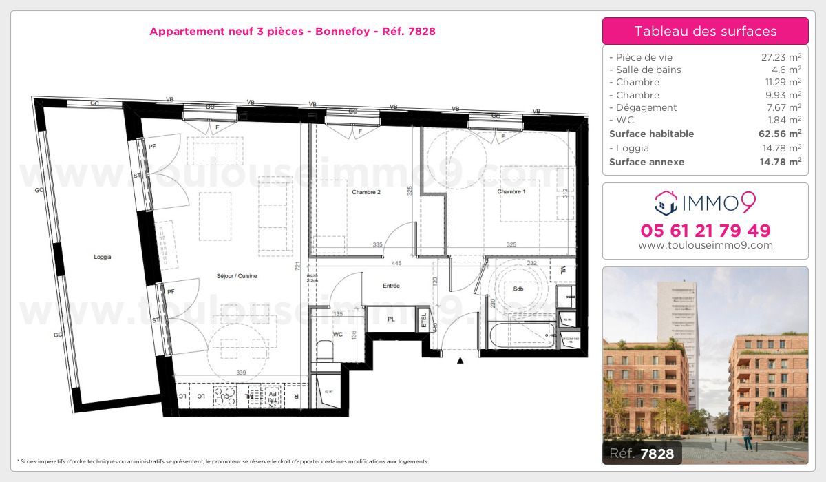 Plan et surfaces, Programme neuf Toulouse : Bonnefoy Référence n° 7828