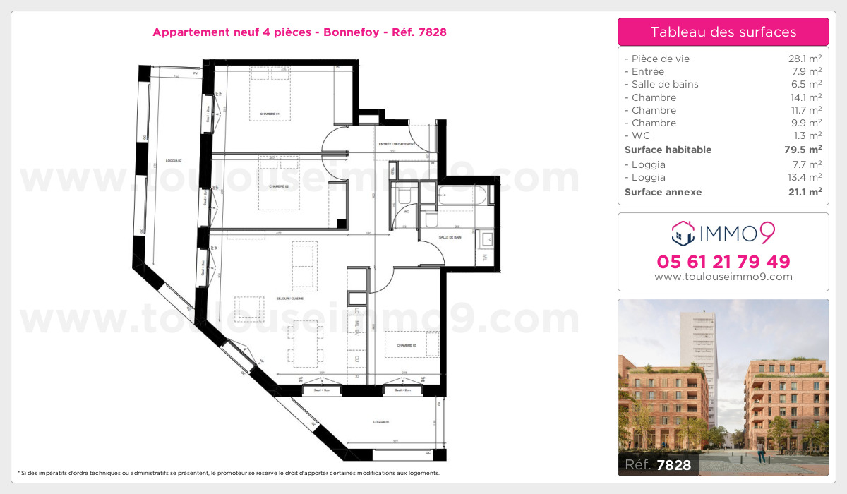 Plan et surfaces, Programme neuf Toulouse : Bonnefoy Référence n° 7828
