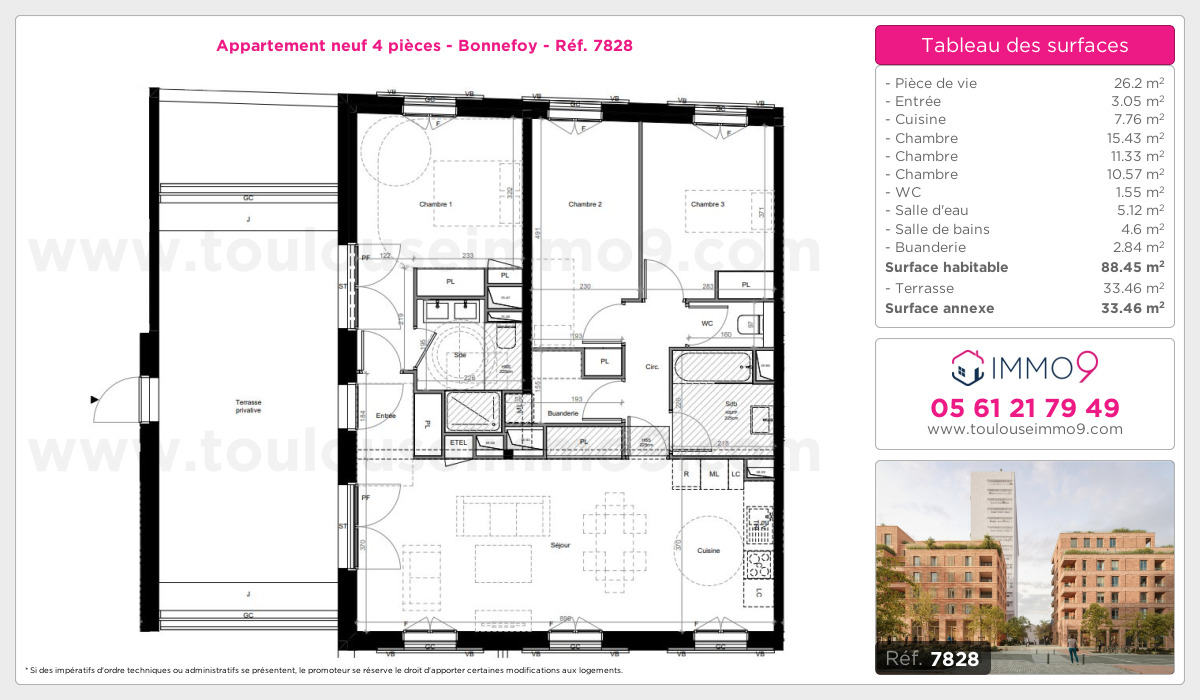 Plan et surfaces, Programme neuf Toulouse : Bonnefoy Référence n° 7828