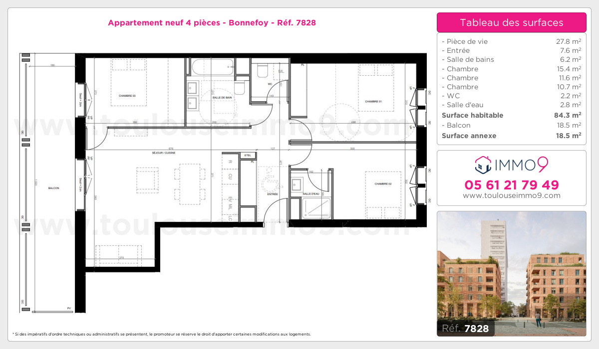 Plan et surfaces, Programme neuf Toulouse : Bonnefoy Référence n° 7828