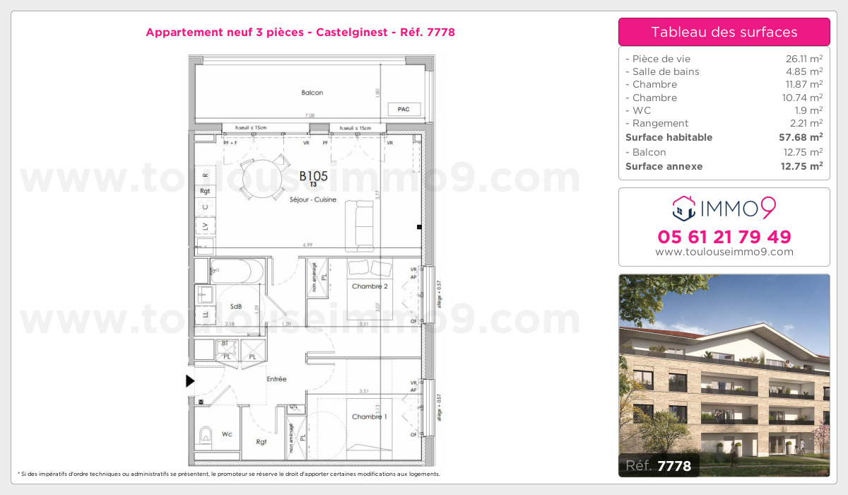 Plan et surfaces, Programme neuf Castelginest Référence n° 7778