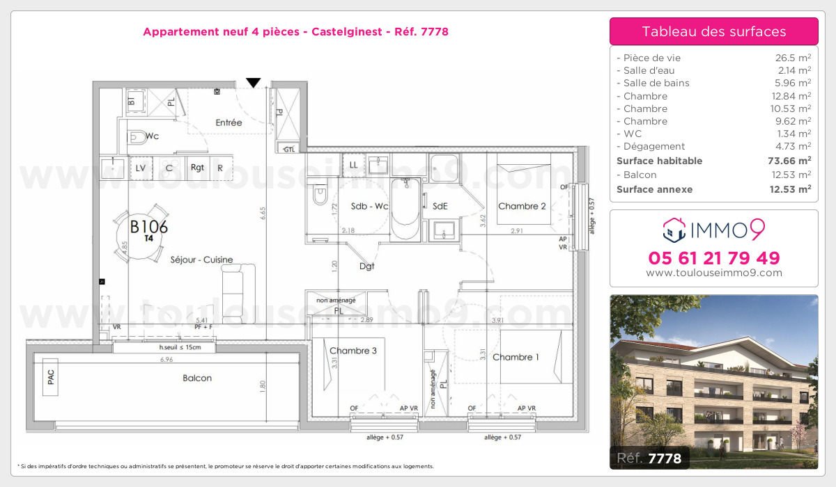 Plan et surfaces, Programme neuf Castelginest Référence n° 7778