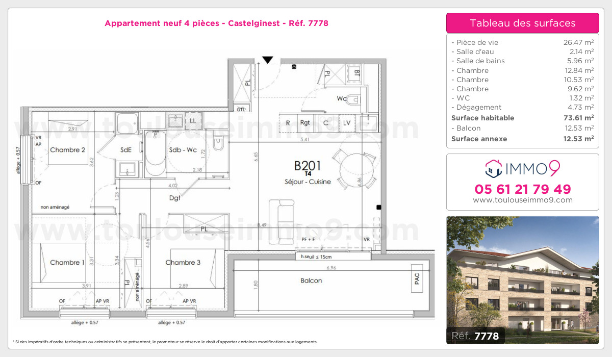Plan et surfaces, Programme neuf Castelginest Référence n° 7778
