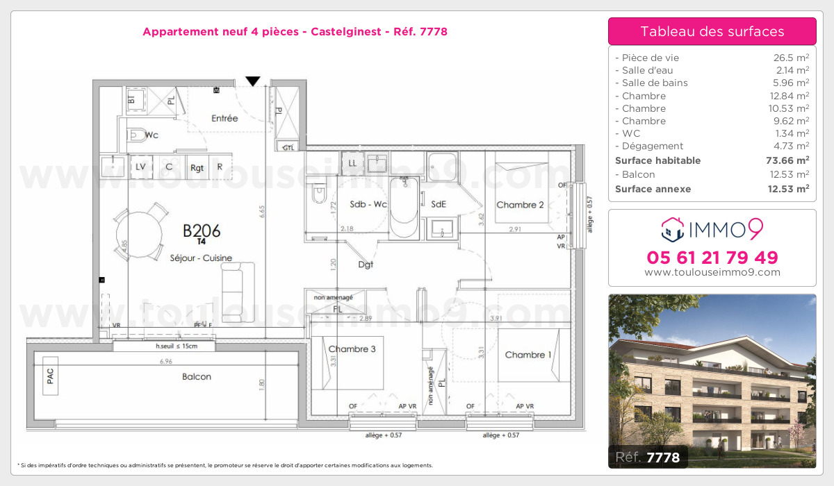 Plan et surfaces, Programme neuf Castelginest Référence n° 7778