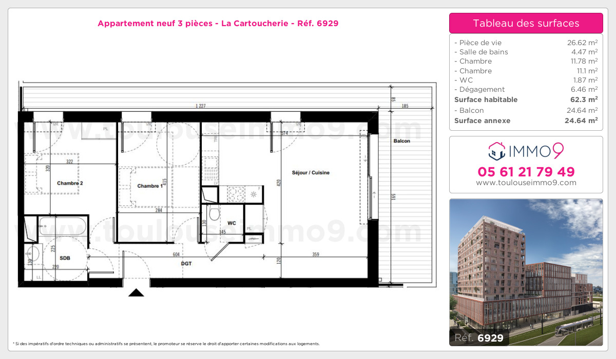 Plan et surfaces, Programme neuf Toulouse : Cartoucherie Référence n° 6929