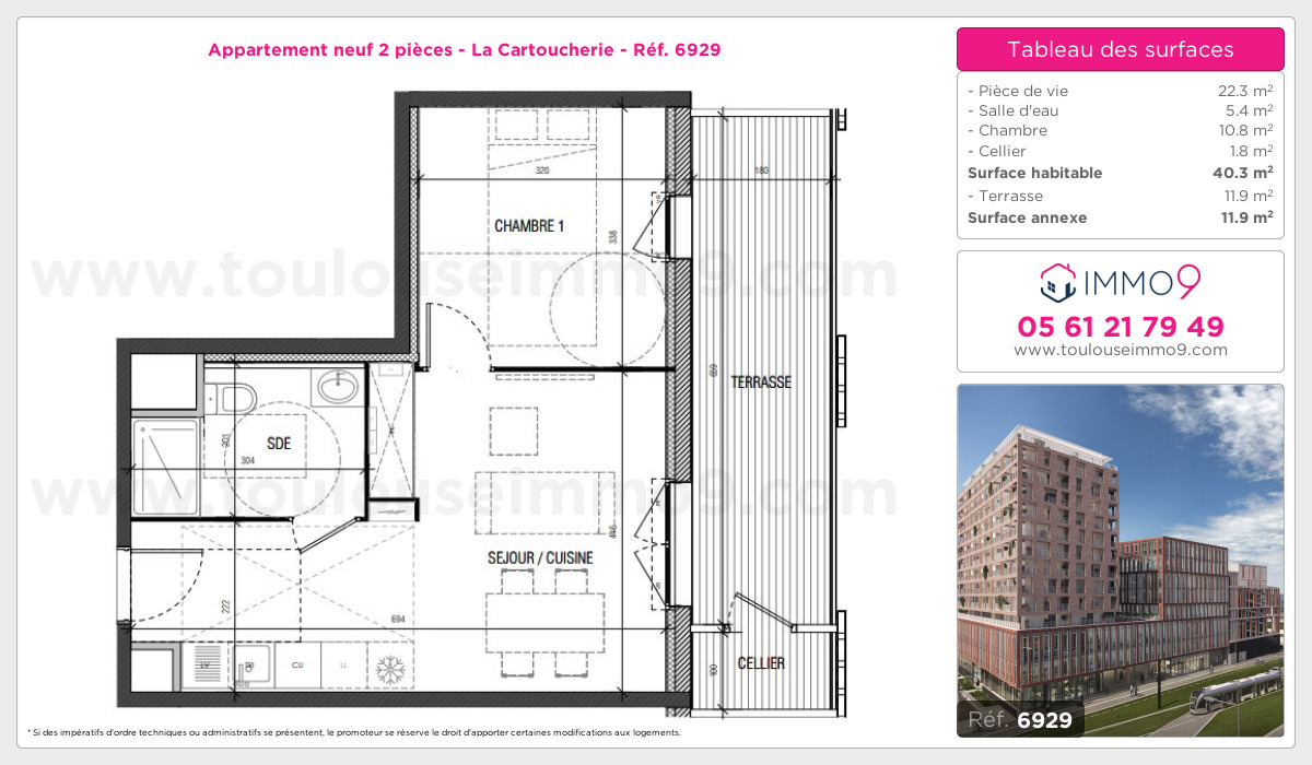 Plan et surfaces, Programme neuf Toulouse : Cartoucherie Référence n° 6929