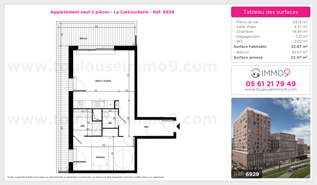 Plan et surfaces, Programme neuf Toulouse : Cartoucherie Référence n° 6929