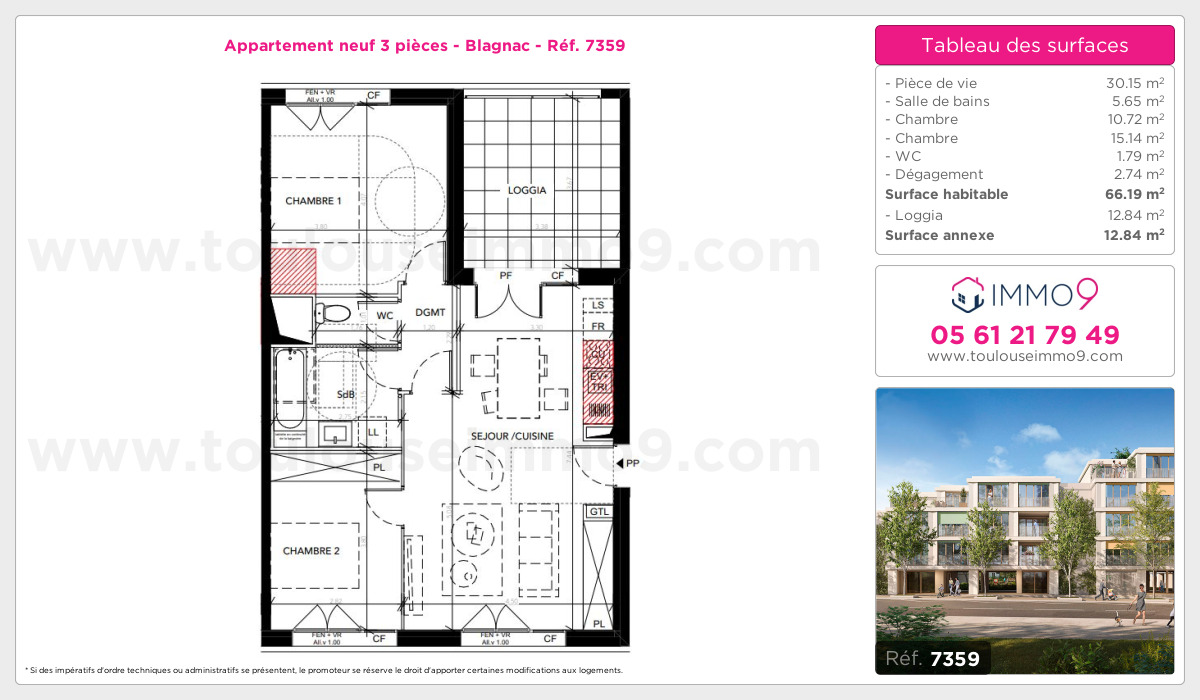 Plan et surfaces, Programme neuf Blagnac Référence n° 7359