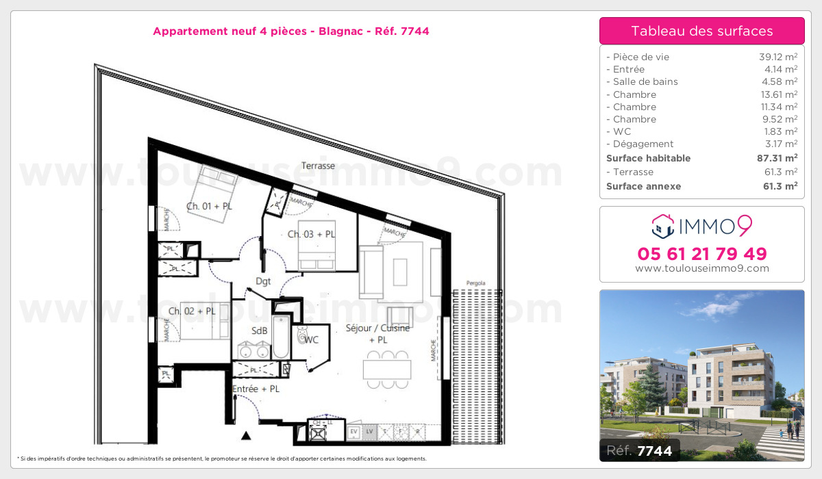 Plan et surfaces, Programme neuf Blagnac Référence n° 7744