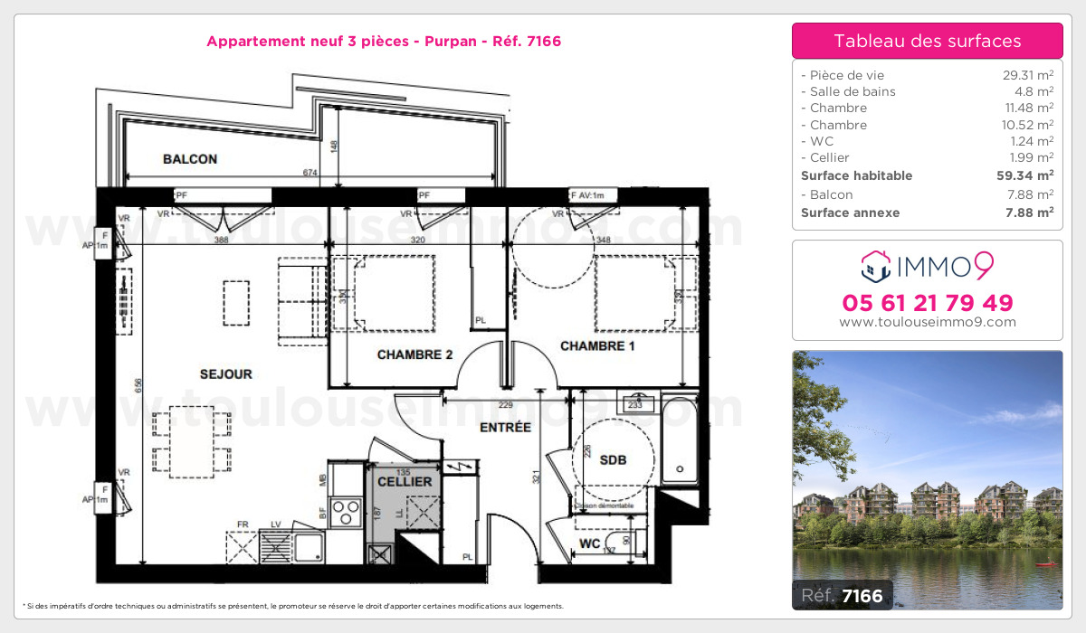 Plan et surfaces, Programme neuf Toulouse : Purpan Référence n° 7166