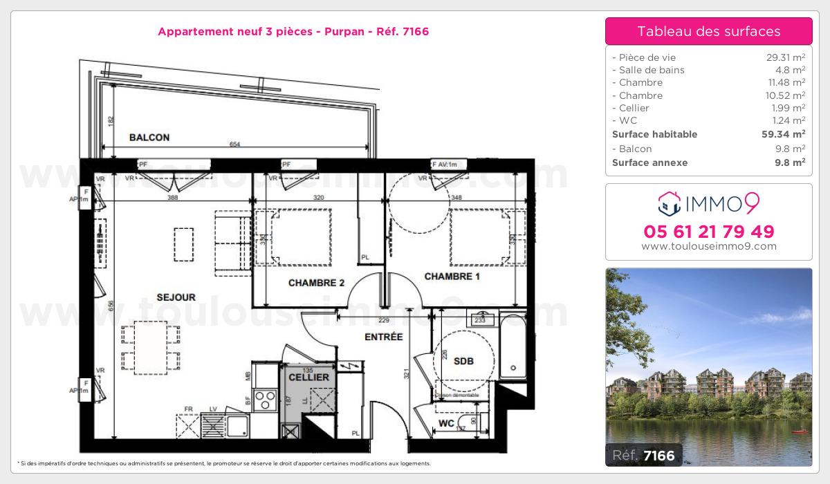 Plan et surfaces, Programme neuf Toulouse : Purpan Référence n° 7166