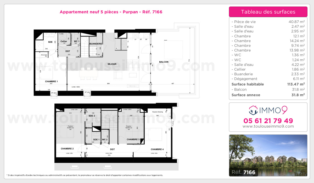 Plan et surfaces, Programme neuf Toulouse : Purpan Référence n° 7166