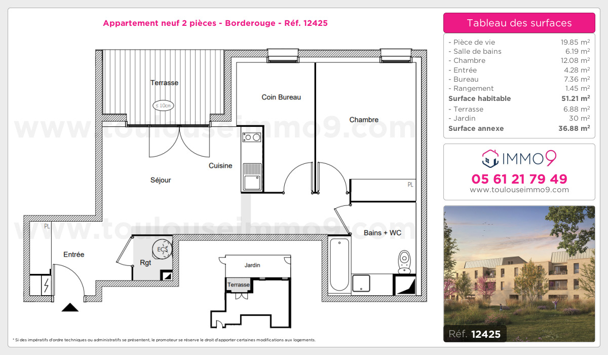 Plan et surfaces, Programme neuf Toulouse : Borderouge Référence n° 12425