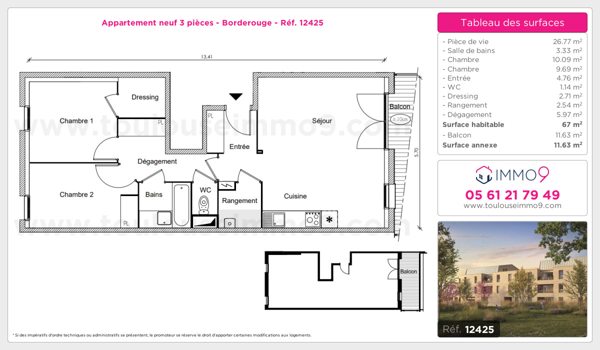 Plan et surfaces, Programme neuf Toulouse : Borderouge Référence n° 12425