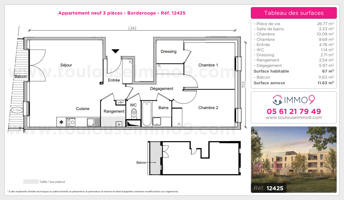 Plan et surfaces, Programme neuf Toulouse : Borderouge Référence n° 12425