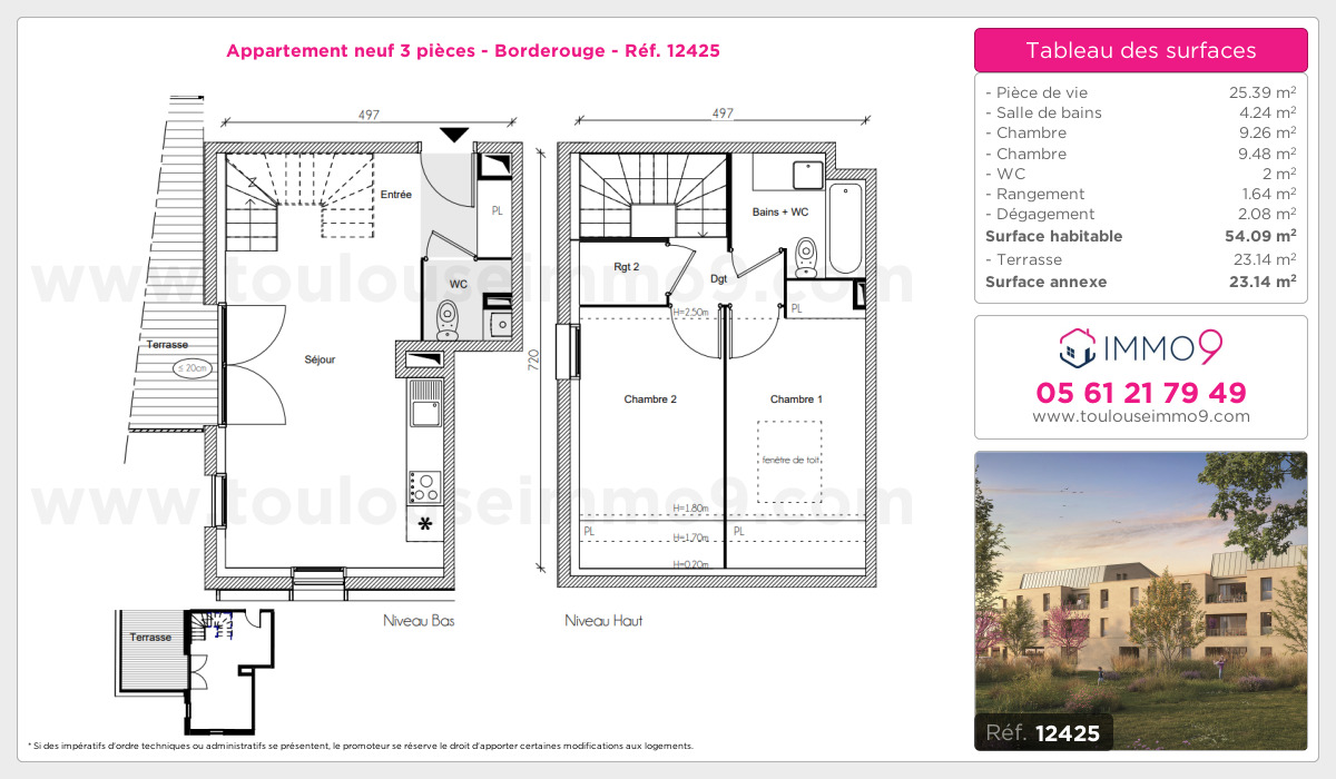 Plan et surfaces, Programme neuf Toulouse : Borderouge Référence n° 12425
