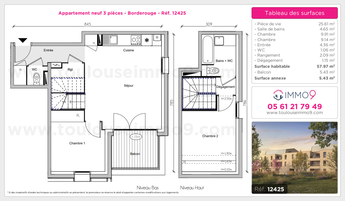 Plan et surfaces, Programme neuf Toulouse : Borderouge Référence n° 12425