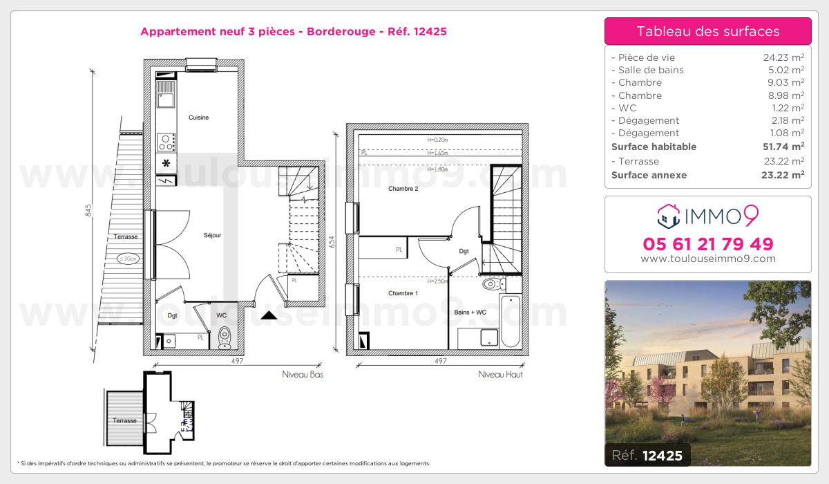 Plan et surfaces, Programme neuf Toulouse : Borderouge Référence n° 12425