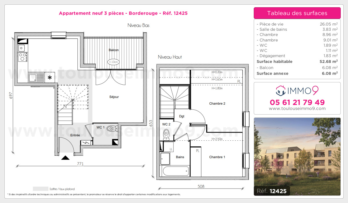Plan et surfaces, Programme neuf Toulouse : Borderouge Référence n° 12425