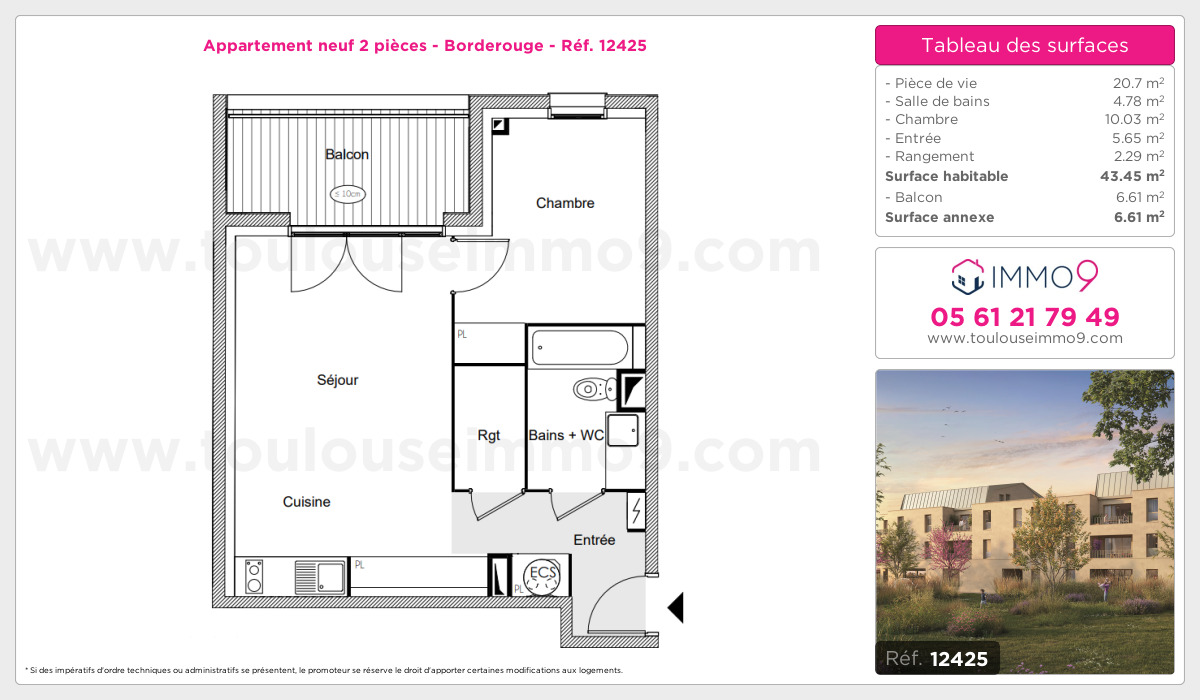 Plan et surfaces, Programme neuf Toulouse : Borderouge Référence n° 12425