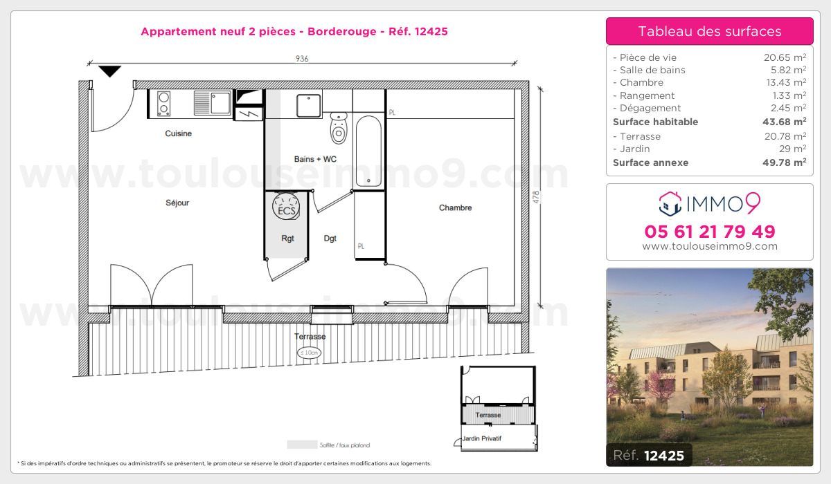 Plan et surfaces, Programme neuf Toulouse : Borderouge Référence n° 12425