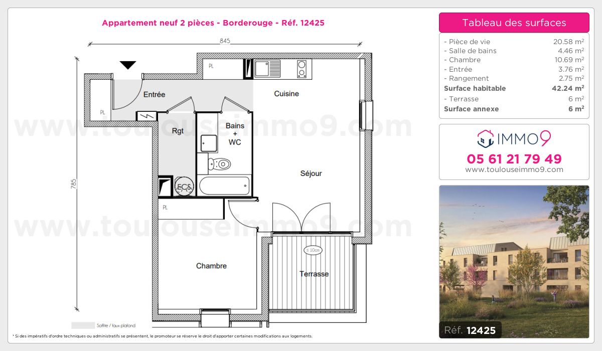 Plan et surfaces, Programme neuf Toulouse : Borderouge Référence n° 12425