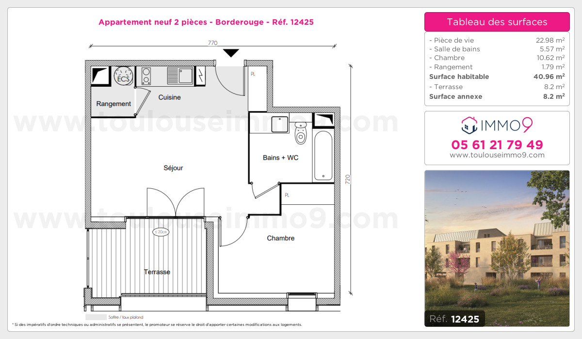 Plan et surfaces, Programme neuf Toulouse : Borderouge Référence n° 12425