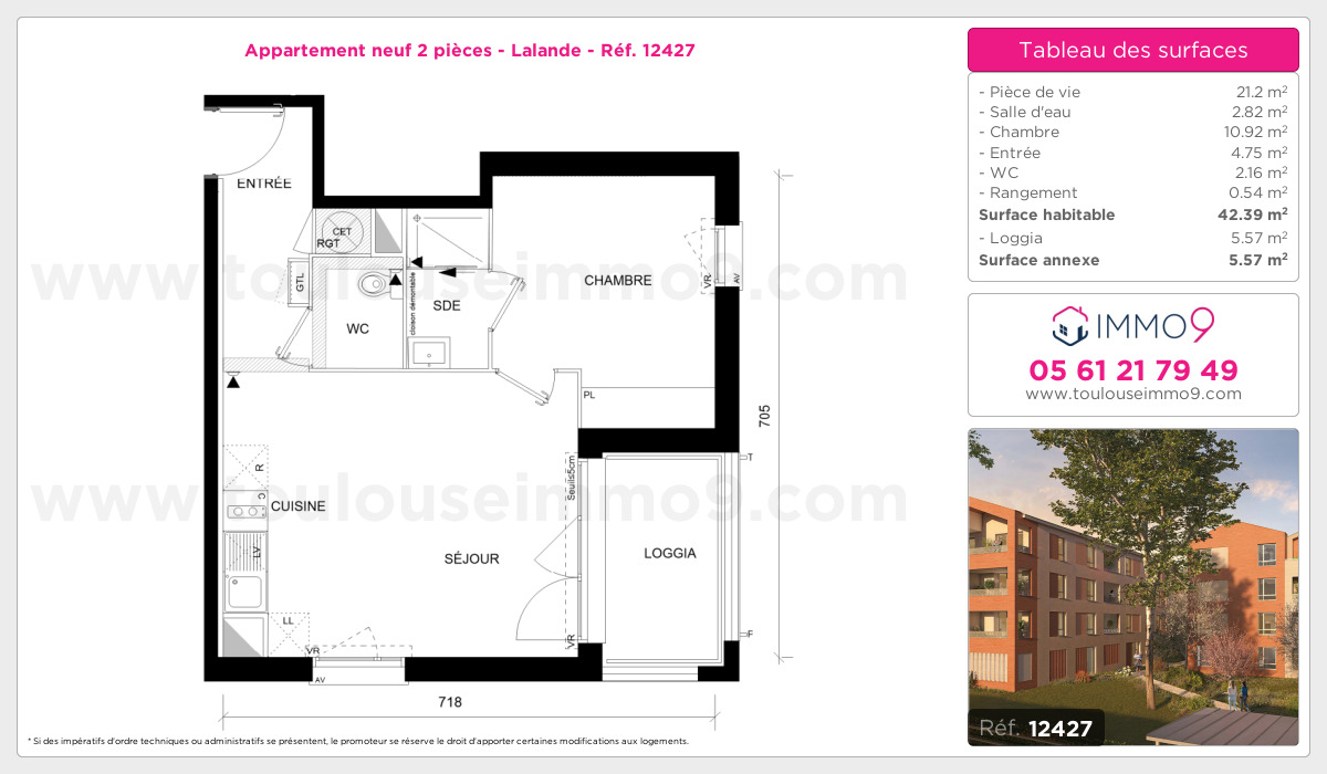 Plan et surfaces, Programme neuf Toulouse : Lalande Référence n° 12427