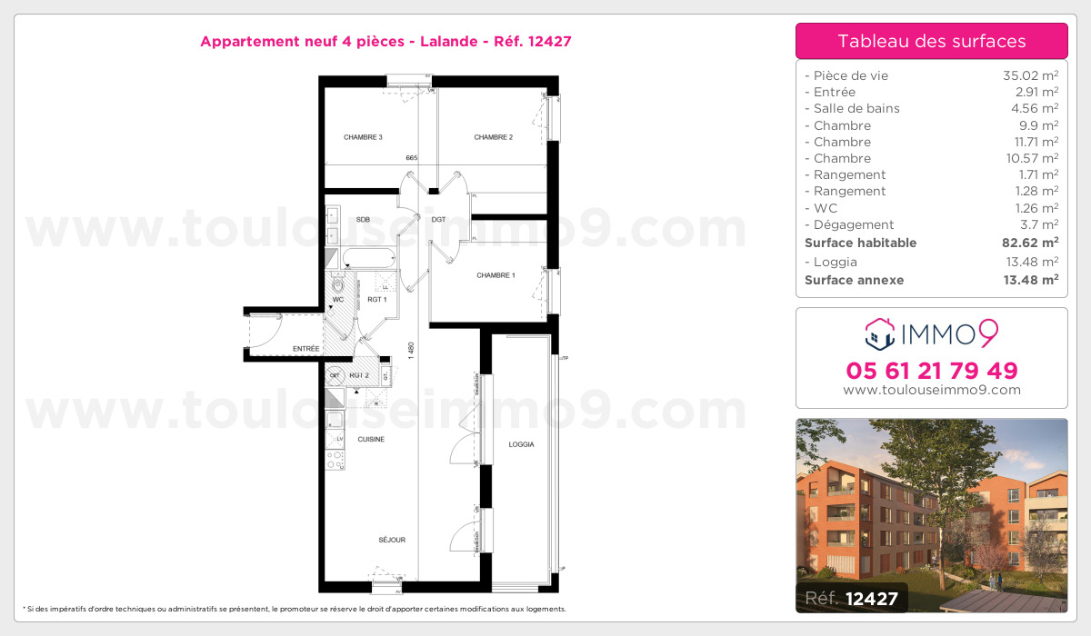Plan et surfaces, Programme neuf Toulouse : Lalande Référence n° 12427