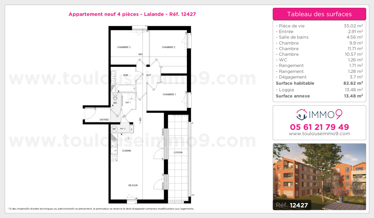 Plan et surfaces, Programme neuf Toulouse : Lalande Référence n° 12427