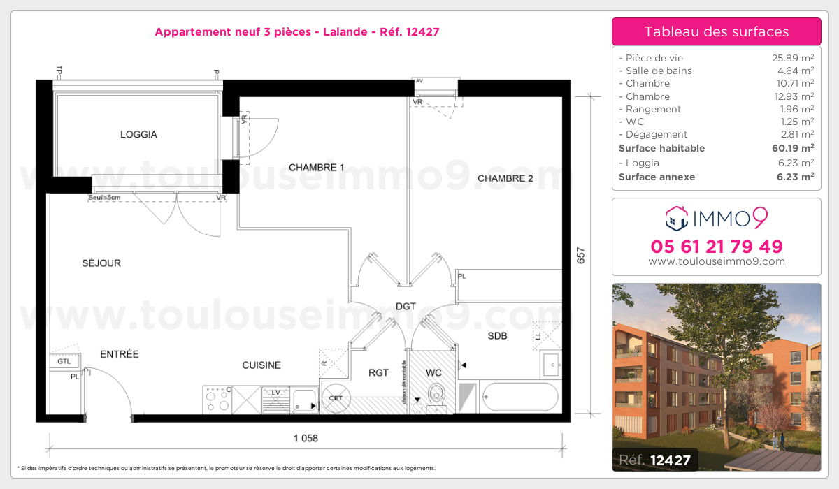 Plan et surfaces, Programme neuf Toulouse : Lalande Référence n° 12427