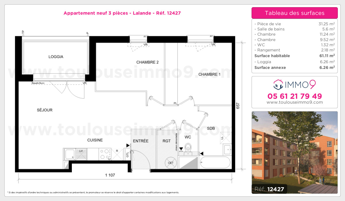 Plan et surfaces, Programme neuf Toulouse : Lalande Référence n° 12427