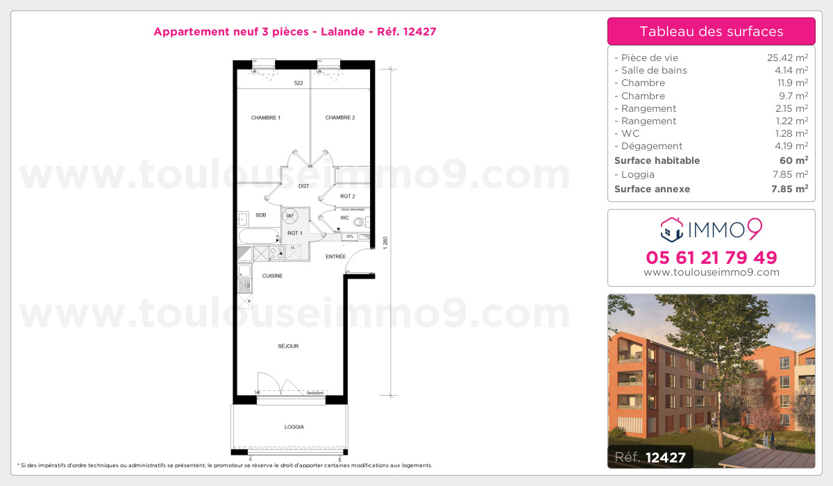 Plan et surfaces, Programme neuf Toulouse : Lalande Référence n° 12427