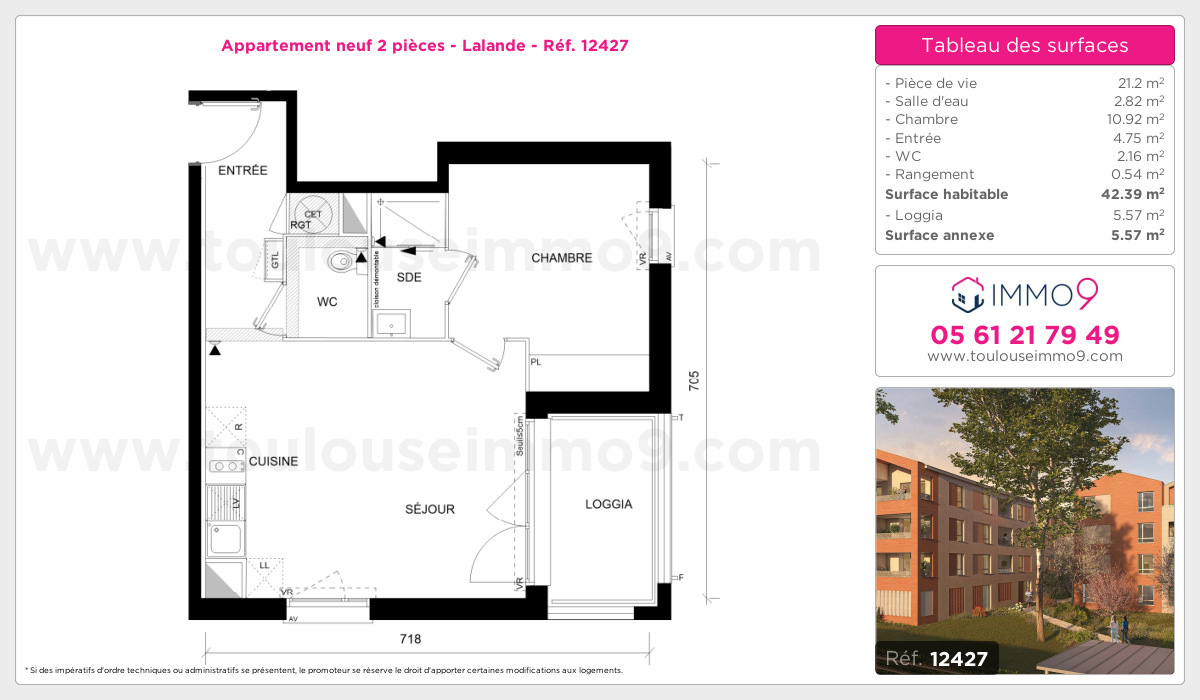 Plan et surfaces, Programme neuf Toulouse : Lalande Référence n° 12427