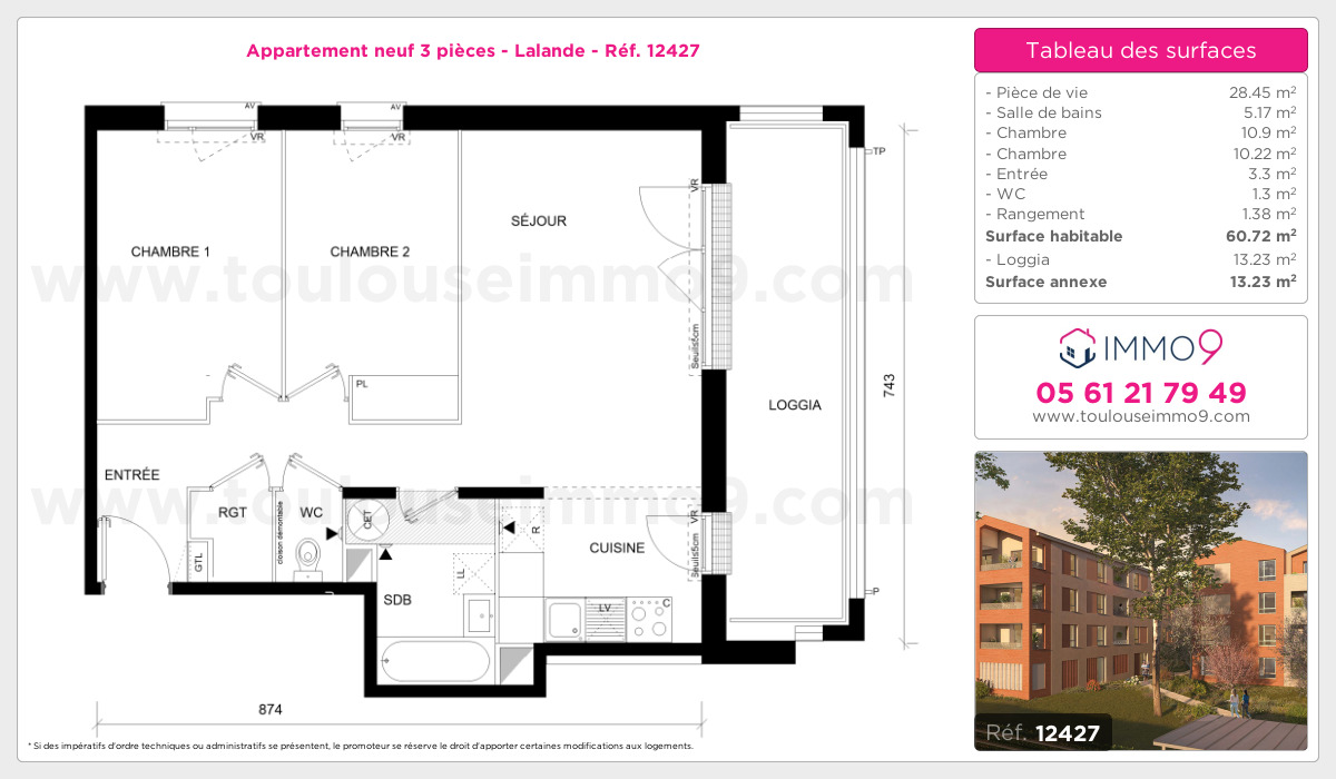 Plan et surfaces, Programme neuf Toulouse : Lalande Référence n° 12427
