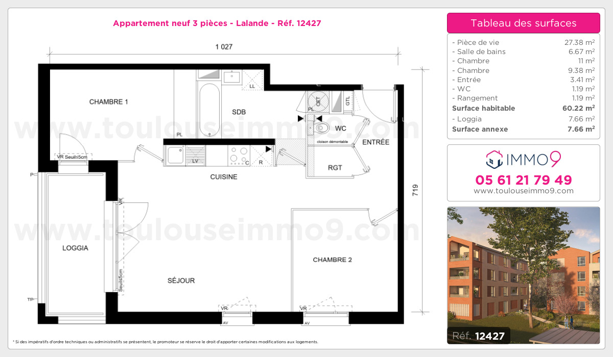 Plan et surfaces, Programme neuf Toulouse : Lalande Référence n° 12427
