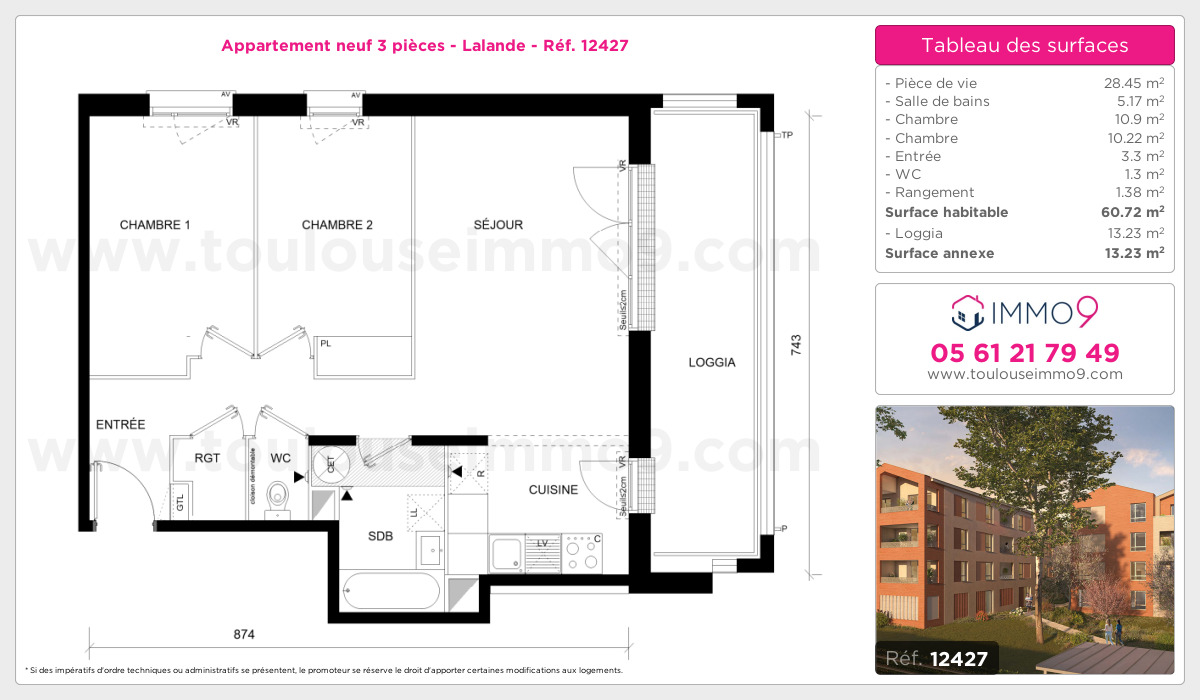 Plan et surfaces, Programme neuf Toulouse : Lalande Référence n° 12427