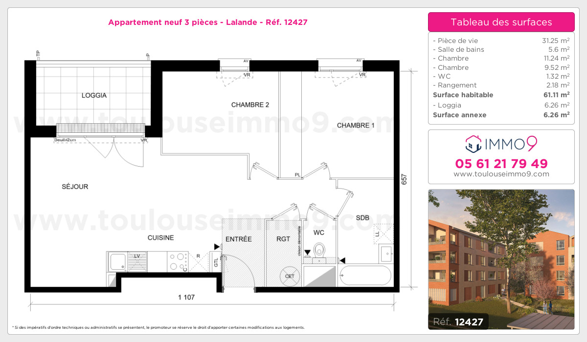 Plan et surfaces, Programme neuf Toulouse : Lalande Référence n° 12427