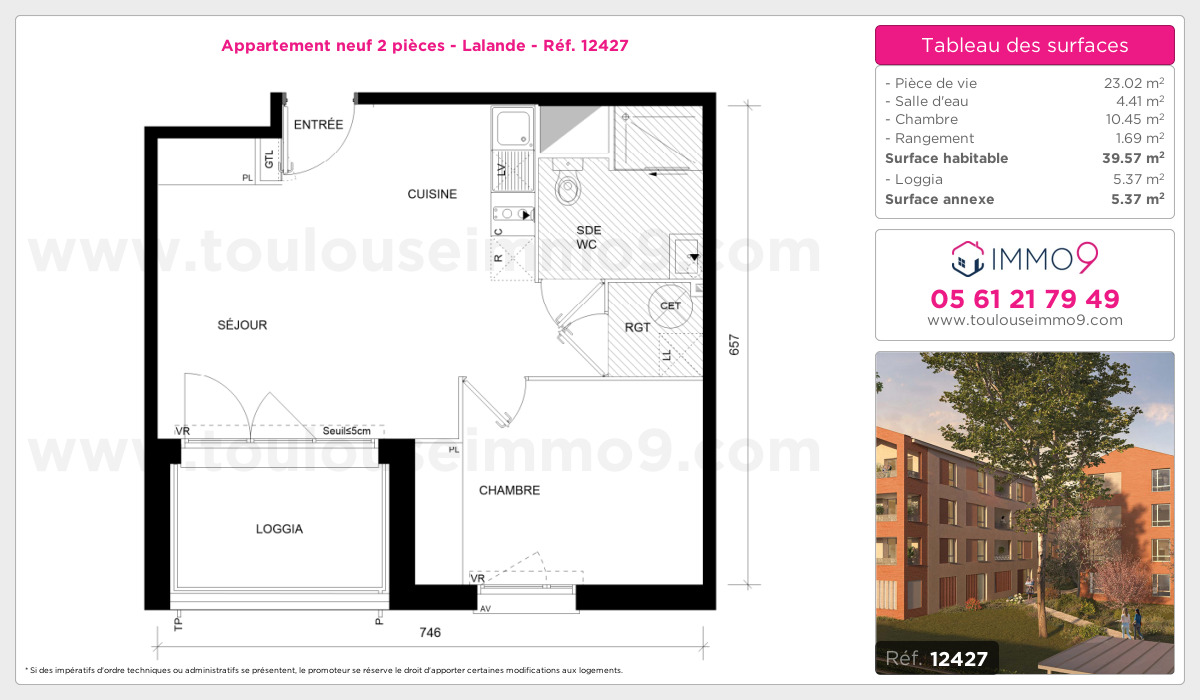 Plan et surfaces, Programme neuf Toulouse : Lalande Référence n° 12427