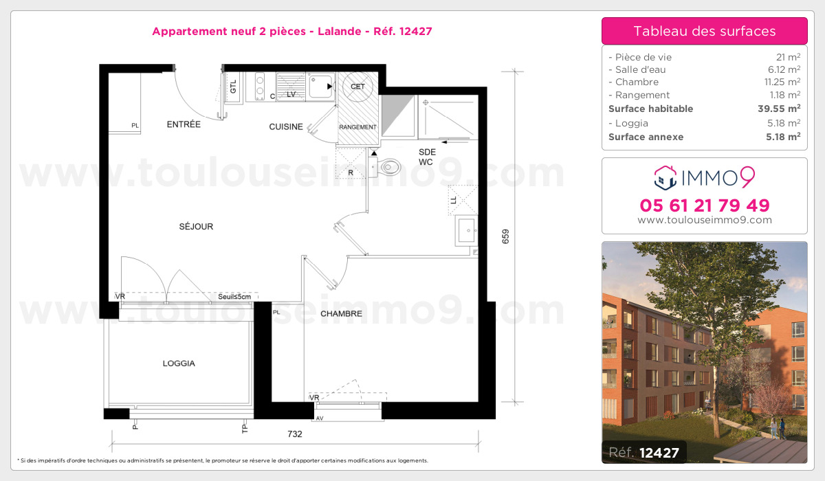 Plan et surfaces, Programme neuf Toulouse : Lalande Référence n° 12427