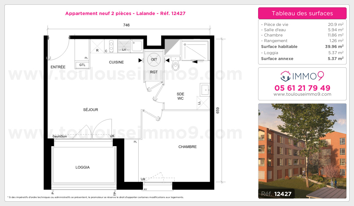 Plan et surfaces, Programme neuf Toulouse : Lalande Référence n° 12427